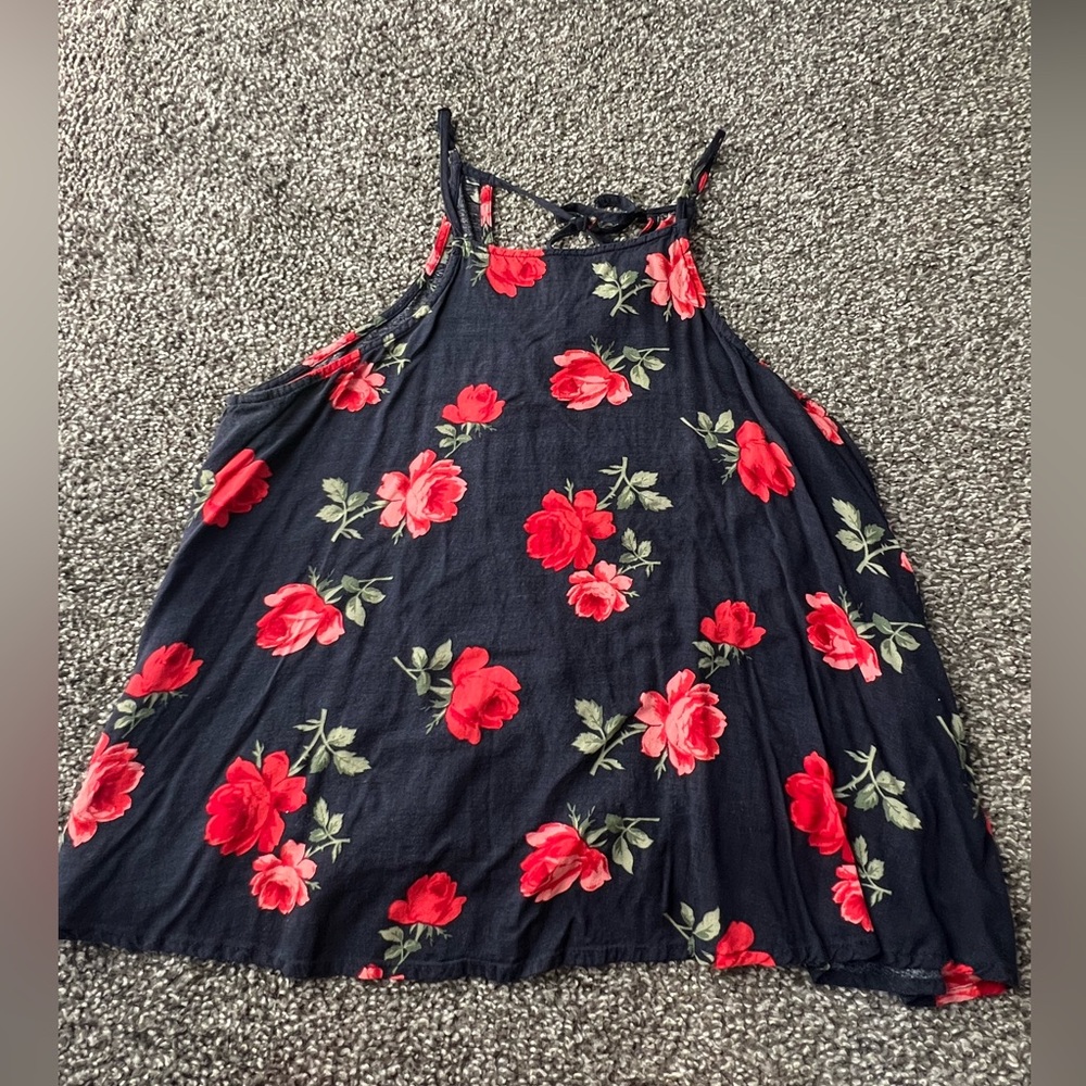 Hollister Navy Floral Top with Red Accents
